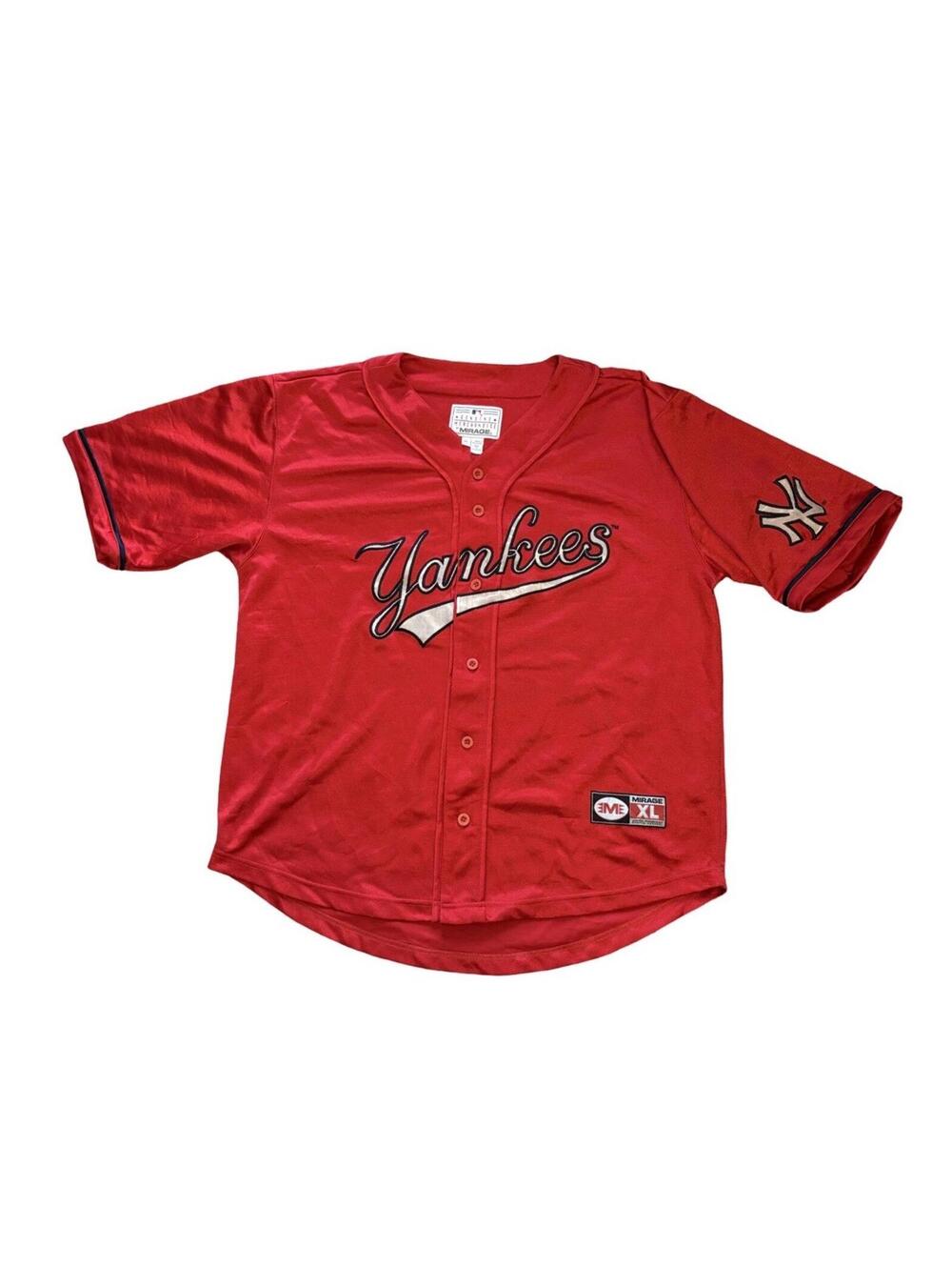 Vintage New York Yankees Mirage Genuine Merchandise Red Jersey Shirt Size XL